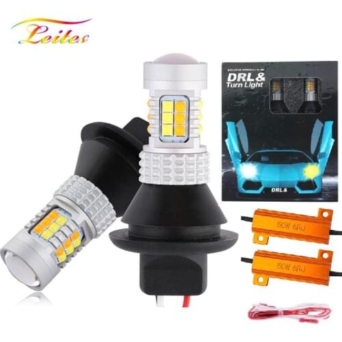 2PCS Canbus DRL LED 1156 BA15S/BAU15S P21W PY21W T20 7440 LED Bulbs Turn Signal Lights 30SMD White+Amber Error Free 12V