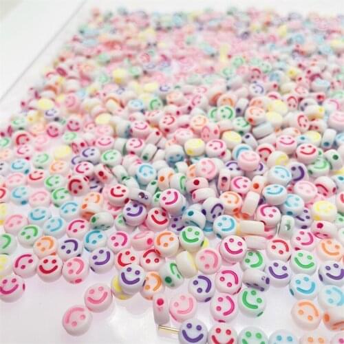 300pcs Colorful Smiley Face Beads 7mm Flat Beads Spacer Beads Loose Beads for Jewelry Making DIY Bracelet Accessories Wholesale
