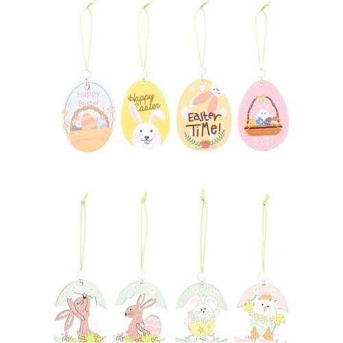 48Pcs Happy Easter Wooden Easter Bunny Egg Rabbit Pendant Craft DIY Hanging Ornament Party Decor Supplies Kids Gift Wholesale X2