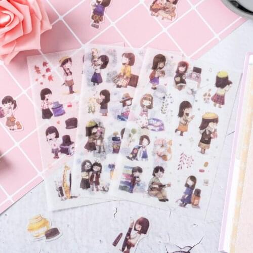 6 sheets/lot Daily Girl Sticker PVC Cartoon Stickers Diary Sticker Scrapbook Decoration Stationery Stickers