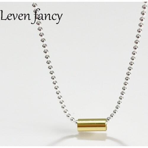925 Sterling Silver Golden Tube Bead Sliding Pendant Ball Bead Chain Ckoer Women Accessories Jewelry Tiny Chain Necklace