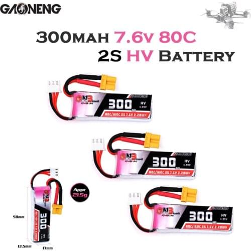 Gaoneng Lipo 2S 7.6V 300mAh 80C/160C Battery XT30 For Micro RC FPV Cine Whoop Beta Racing Drone GNB 300mah 2S HV Battery Parts