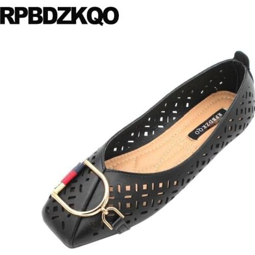 Ballerina Flats Sandals Square Toe 2021 Soft Women Ballet Large Size Hollow Out Metal Cheap Shoes China Summer Breathable Black