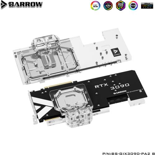 Barrow Double Cooling water block use for GIGABYTE RTX AORUS 3090/3080 XTREME/MASTER GPU card With backplane Radiator 5V A-RGB