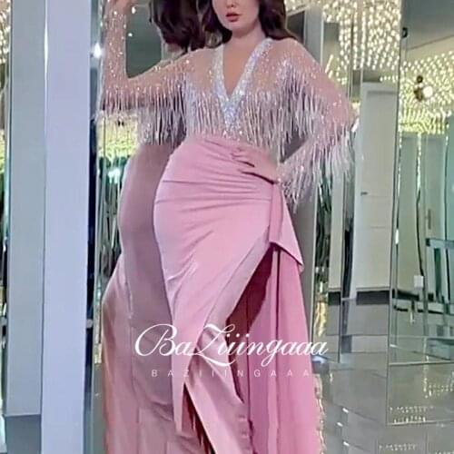 BAZIIINGAAA Luxury Woman Cocktail Dress Beaded Sequins Long Elegant Night Cocktail Party Formal Dresses for Wedding Plus Size