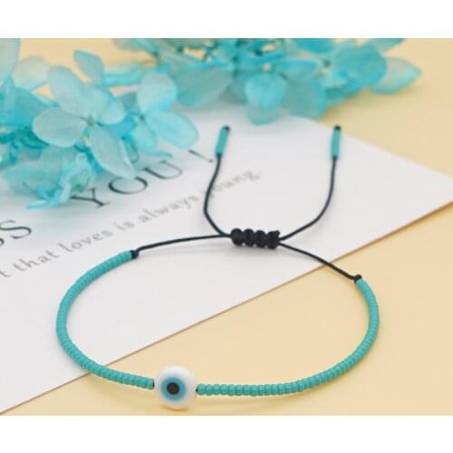 Go2Boho Turquoises Beaded Bracelet Fashion Turkish Evil Eye Bracelets For Women Adjustable String Pulseras Simple Jewelry