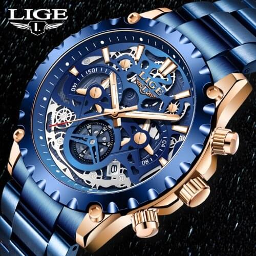LIGE Top Brand Luxury Mens Fashion Watch Men Sport Waterproof Quartz Watches Men All Steel Army Military Watch Relogio Masculino