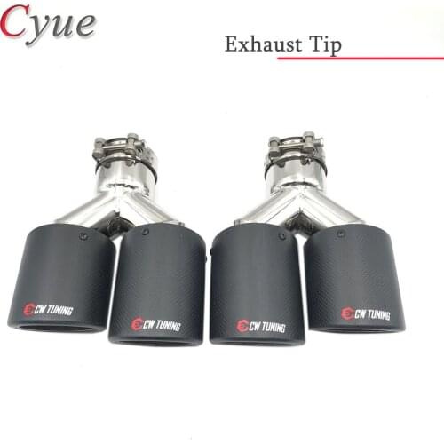 1 Pair Dual Carbon Fibre Matte Car Styling Exhaust System Muffler Pipe Tip Crimping Universal Silver Stainless Steel Trim