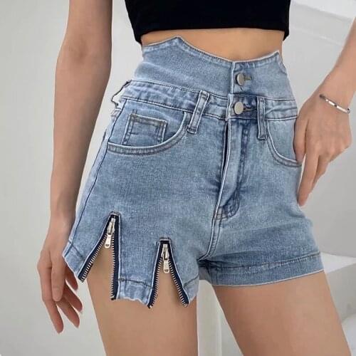 Denim Shorts High Waist Womens Bottom Jean Shorts for Female Zipper Decor Stretch-wrapped Hip Pants Sexy Summer Womens Shorts