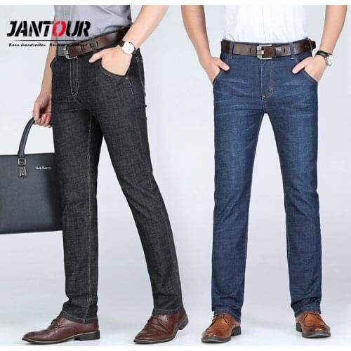 Jantour Brand MenS Classic Jeans Straight Homme Jean thin Design Pants Fit Cheap Blue Black Large Size 35 40 42 44 46