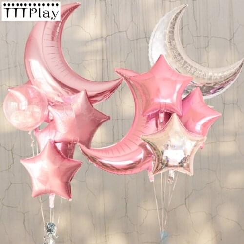 5pcs 18inch Star Foil Balloons Wedding Party Decoration Supplies 1pc 36inch Baby Shower Birthday Party Moon Foil Helium Balloons