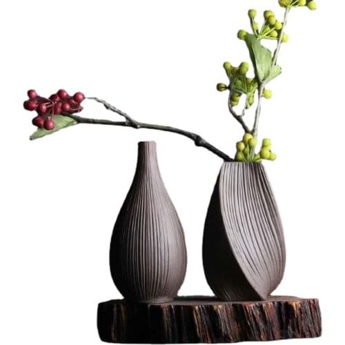 Home decor Coarse pottery vstriation vase style retro flower art Home Furnishing ornament Ge kiln vase