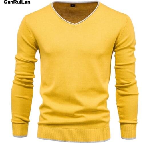 Cotton Pullover V-neck Mens Sweater 2021 New Fashion Solid Color High Quality Winter Slim Sweaters Men Navy Knitwear B0994