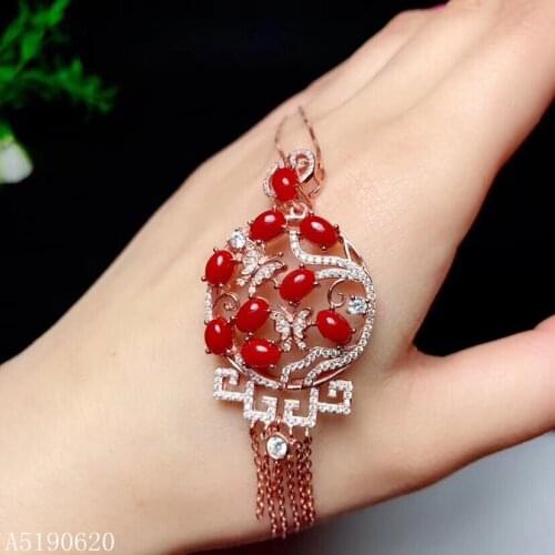 KJJEAXCMY Fine Jewelry 925 sterling silver inlaid natural red coral gemstone female necklace pendant support detection new exagg