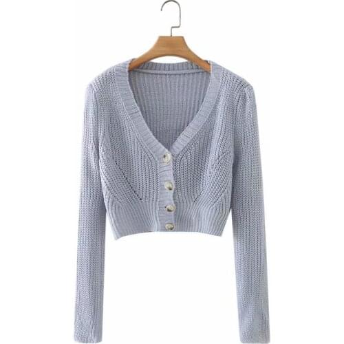 Short knit cardigan sweater women knitted cardigan long sleeve v neck slim sweater casual sexy knitwear short sweater