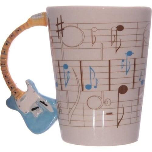 1Piece Music Guitarist Cearmic Coffee Mug Acoustic Guitar Handle Mug With Music Notes Musicians Tea Cup Gift For Music Freaks