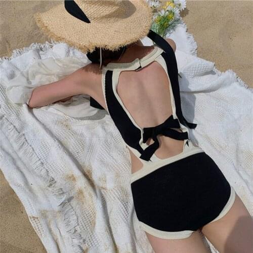 Swimsuit Girl Korean Ins Style Sexy Jumpsuit Show Thin Bikini Small Chest Gathered Fairy Fan Conservative Swimwear