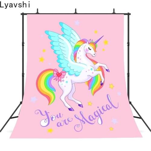 Lyavshi Cartoon Unicorn Party Baby Shower Newborn Birthday Photography Backdrop Photo Background Decorations Backgrounds