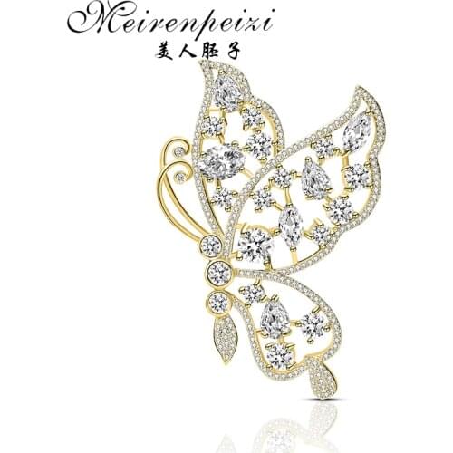 Meirenpeizi Butterfly Brooches For Women Lapel Pin Crystal Silver Plated Animal Brooches Pins Broche Bijoux Femme Brosh Boutonni