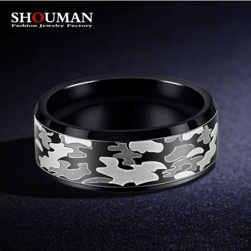 SHOUMAN Stainless Steel Camouflage Rings For Women Men Military Fan Style Male Punk Ring Finger Knuckles Charm Jewelry Boy Gift