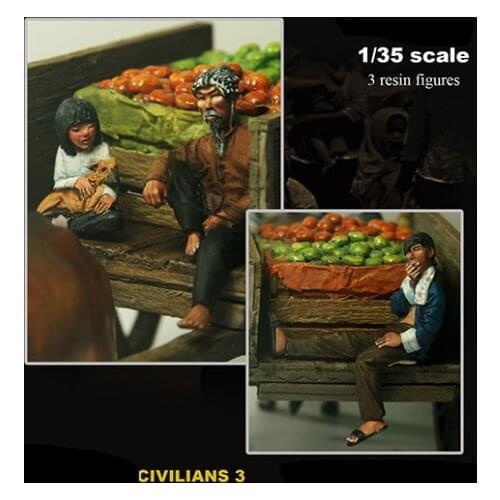 New Unassembled 1/35 ancient Civilians (3 figures and Fruits ) Resin Figure Unpainted Model Kit