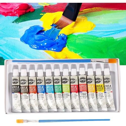 Acrylic Paints 6/12ml 12 Colors Professional Brush Set 12ml Tubes Artist Drawing Painting Pigment Hand Painted Wall Paint DIY