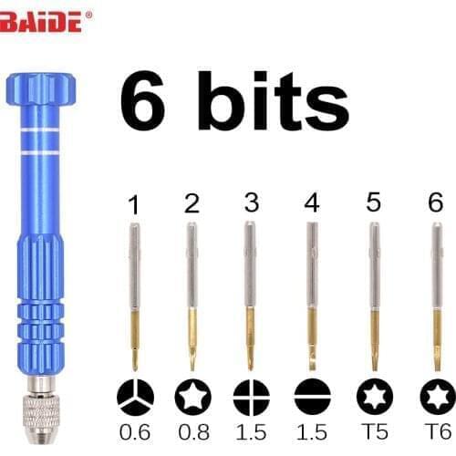 With 0.6Y 0.8 Pentalobe 1.5 Phillips Slotted T5 T6 Repair Tool 6 in 1 Screwdriver Kit for iPhone 5 6 7 8 X 11 Samsung Mi Huawei