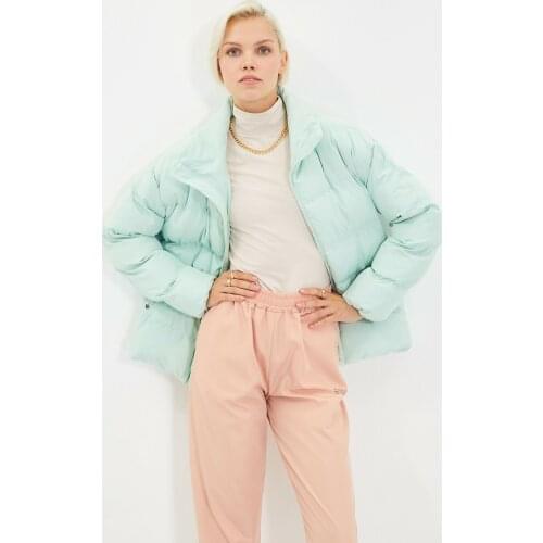 TRENDYOLMİLLA Mint Oversize Right Collar Inflatable Coat, TREND,FASHION, POLYESTER, CASUAL, SPRING