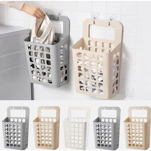 Bathroom Wall Hanging Hamper Suction Cup Hanging Hamper Household Dirty Clothes Creative Storage Basket Collapsible
