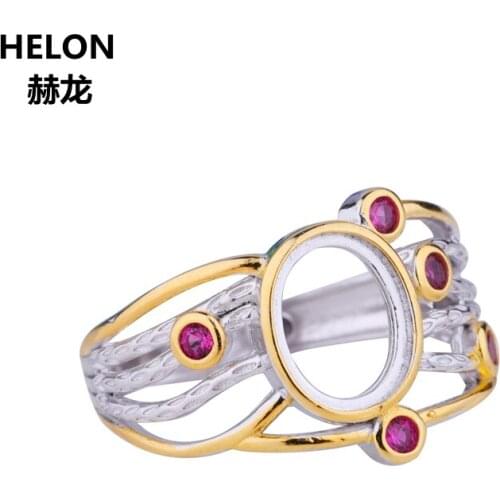 925 Sterling Silver Women Engagement Wedding Ring for Women 7x9mm Oval Cabochon Semi Mount Ring Setting fit Turquoise Setting