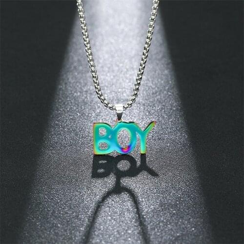 BOY Necklace Letter Pendant Hip Hop Jewelry Rock HIPHOP Necklaces Stainless Steel Flame Quenched BOY Pendant Necklaces For Party