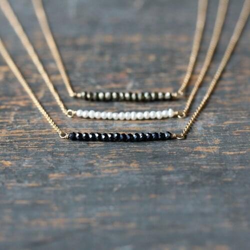 1pcs Mini Gem Row Necklace Layering Necklace Delicate Gemstone Row White Seed Pearl Black Spinel
