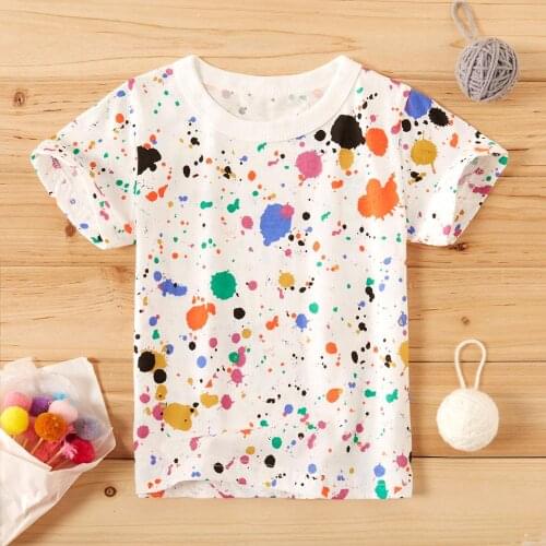PatPat 2020 New Summer Baby Girls and Boys Kids Clothes Toddler Colorful Splash-Ink Tee Cotton Tops Short-Sleeve