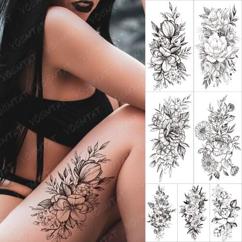 Waterproof Temporary Tattoo Sticker Jasmine Orchid Flower Tattoos Peony Lotus Lines Flowers Rose Body Art Arm Fake Sleeve Tatoo
