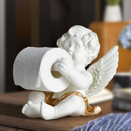 RESIN ANGEL TISSUE BOX HOLDER DINNING TABLE KITCHEN DESK ROLL PAPER CUTE TISSUE BOX SCULPTURE MODERN ART HOME DECOR WX26