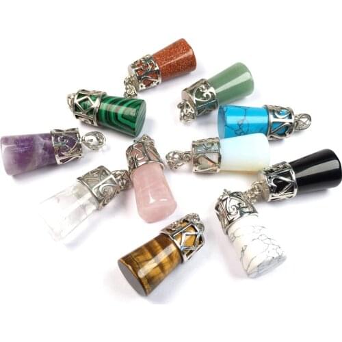 Natural Stones Column Shape Pendant Amulets Plated Head Pendants For Jewelry Making DIY Reiki Necklaces Accessories