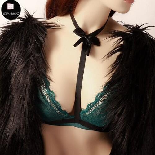Pole Dance Rave Body Harness Sexy Women Bow Lingerie Goth Cosplay Bondage Harness Bra Fetish Wear Black Top Punk Body Cage Bra