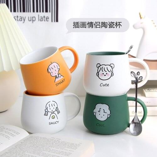 Simple Creative Mug Cute Couple Coffee Cup Student Office Home with Handle Anti Scalding Ceramic Cup
