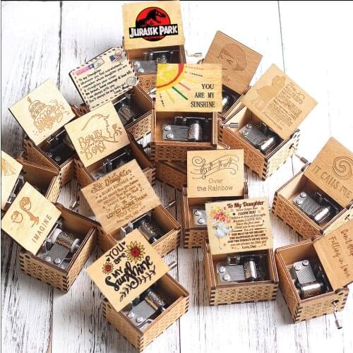 Dorp Antique Carved Jurassic Park Hand Crank Wooden You Are My Sunshine Music Box Christma Valentine Birthday Gift to my wife