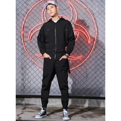S-7XL!!2021 New Mens Fashion All-match jumpsuit Trend Loose street casual jumpsuit Hip Hop hooded footsuit