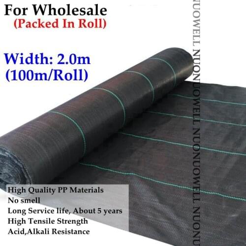 Width:2m 100m/Roll 90gsm Garden Black Weed Control Mat Greenhouse Planting Anti Weed Mat Plastic Mulch Film 5Years Lifespan