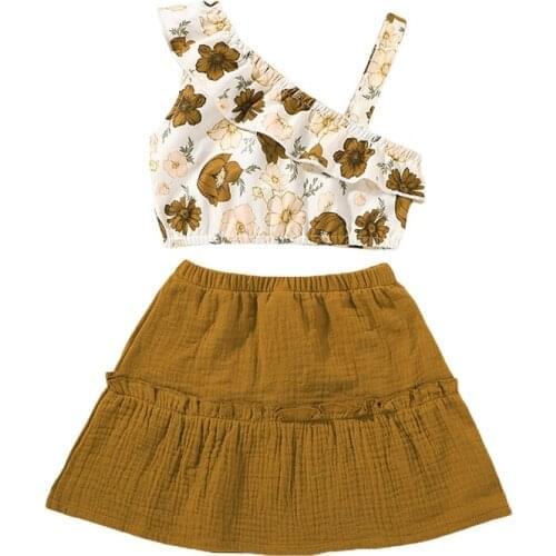 FOCUSNORM 2021 Summer Baby Girl Clothes Sets One Shoulder Floral Vest Tops A-line Skirt 2PCS Outfits 1-6Y