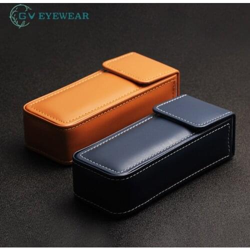 Japan YP high-end handmade PU leather retro personality portable square myopia sunglasses case pen case multi-function storage