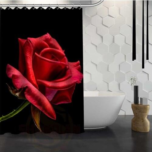 Custom Flowers Rose Red Shower Curtain With Hooks Fabric Shower Curtain for Bathroom Waterproof Bath Curtain Gift
