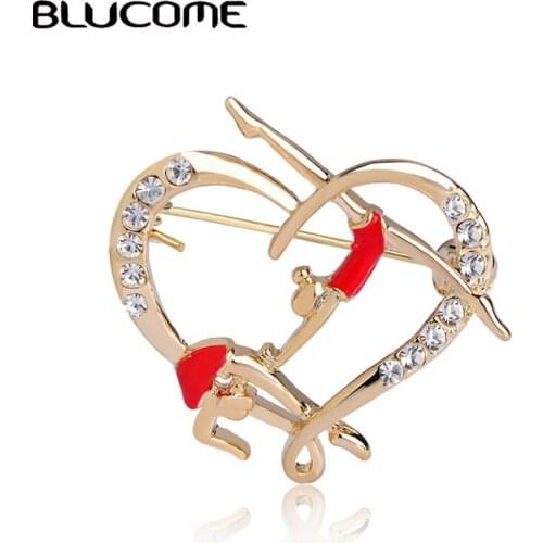 Blucome Red Gymnastics Girls Brooch Gold-color Pins Enamel Crystal Brooches For Women Kids Collar Suit Scarf Accessories Jewelry