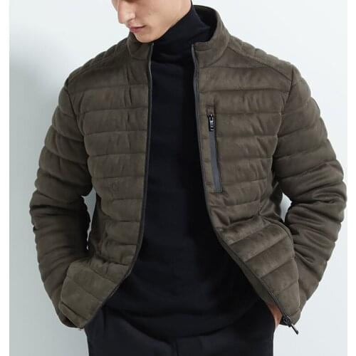 Winter high quality long sleeve suede puffer jackets for mens