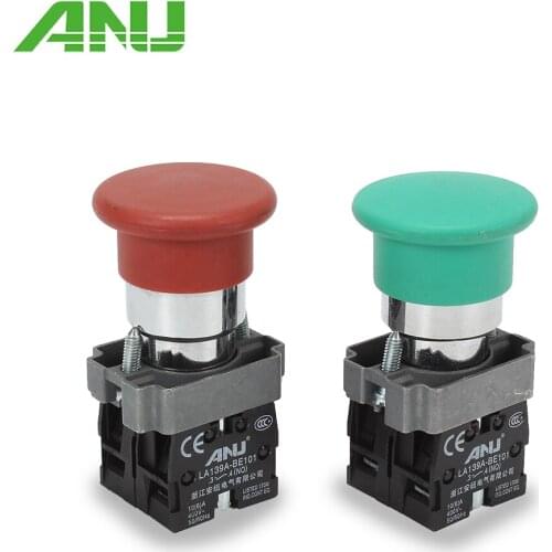 1PCS 22mm Momentary Mushroom Head Push Button Switch Spring Return 1NO1NC Control Electrical Starter Red Green