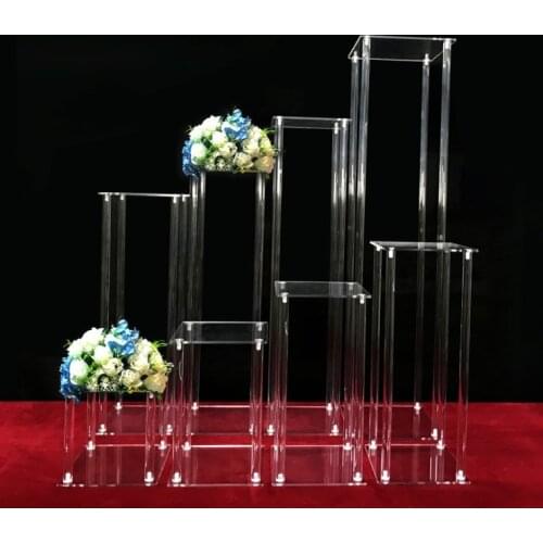 4PCS Acrylic Column Flower Stand Plinth Table Centerpiece Floral Garland Vase For Wedding Birthday Party Stage Backdrop Decor