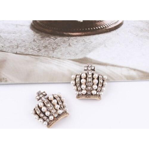 5PCS New retro diamond buckle pearl crown handmade DIY hair accessories hairpin brooch alloy accessories rhinestone buttons