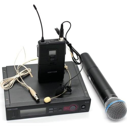 UHF SLX24/BETA58 58A Wireless Single Handheld Microphone System + Handheld + Lapel + headset Mic for Karaoke DJ